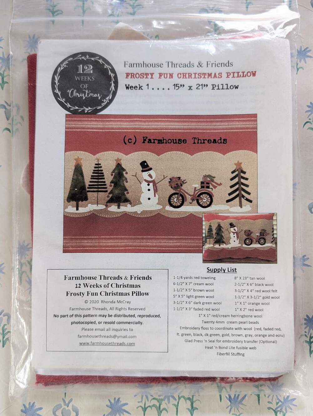 Farmhouse Threads Frosty Fun Christmas Pillow Kit NEW Wool Primitive DIY Sewing